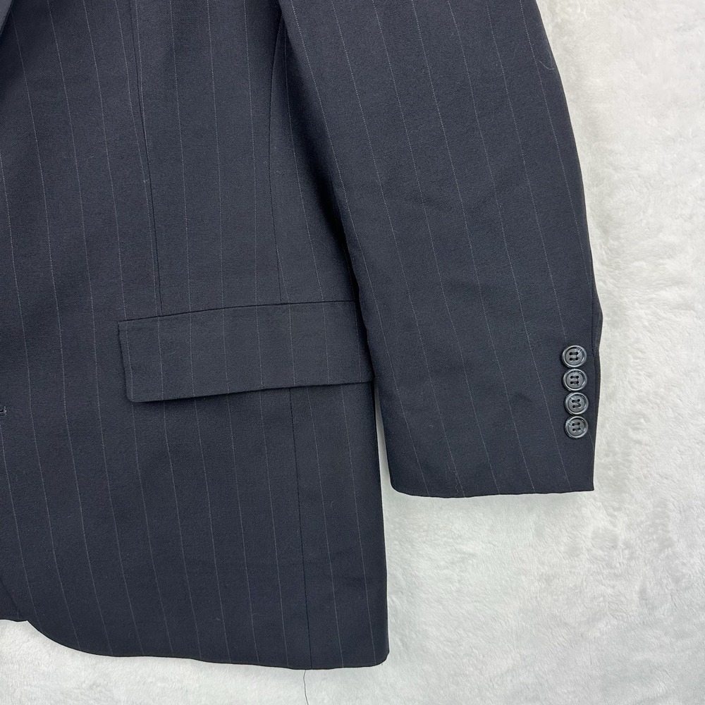 Hart Schaffner & Marx Mens 44R Black Pinstripe Wool Dress Suit Jacket 2 Btn EUC - Picture 3 of 15